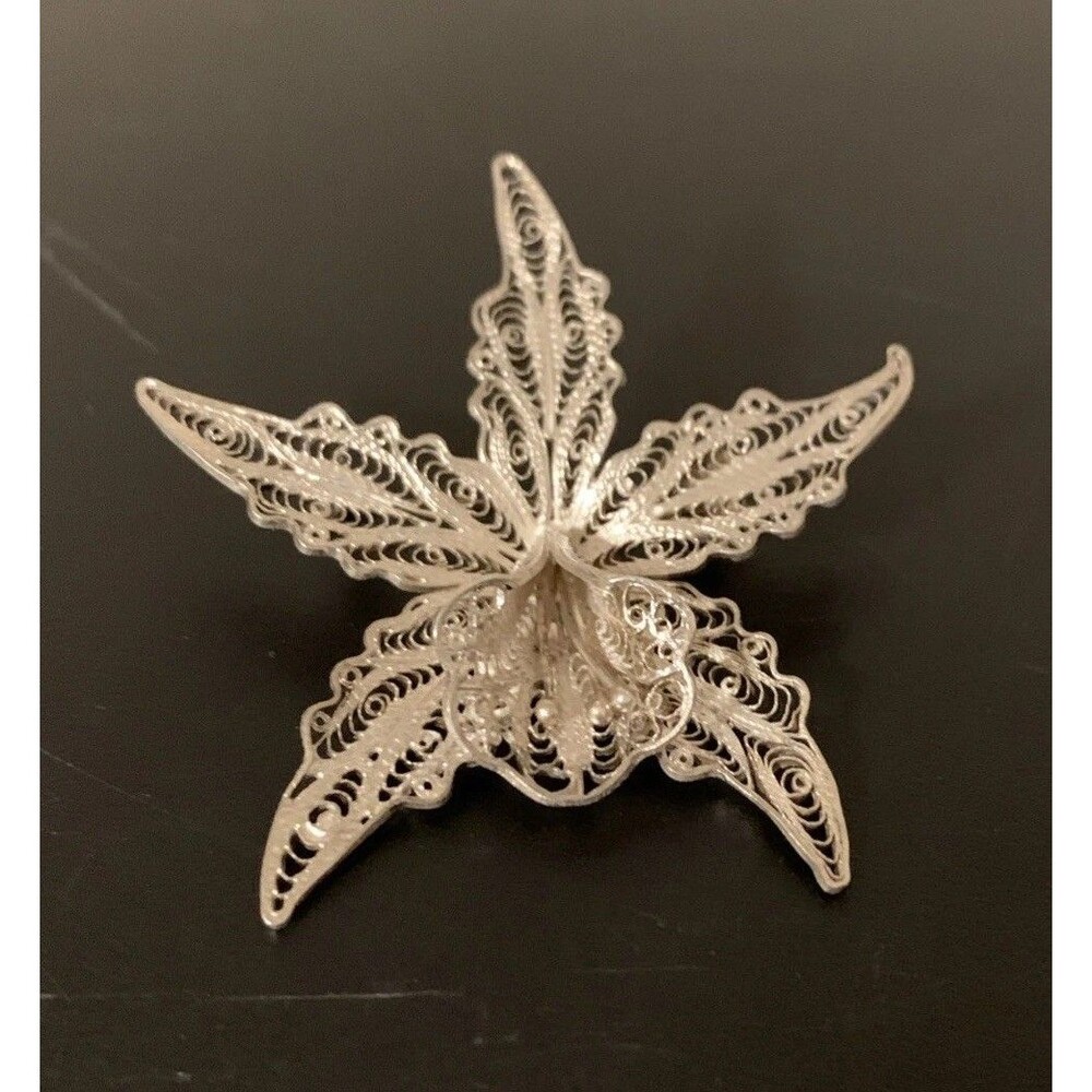 Vintage 925 Sterling Filigree Orchid Brooch Pin